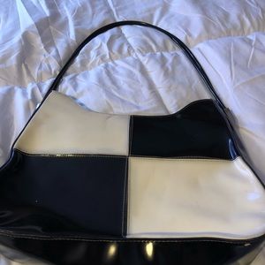 Black and White Paton Leather Handbag .